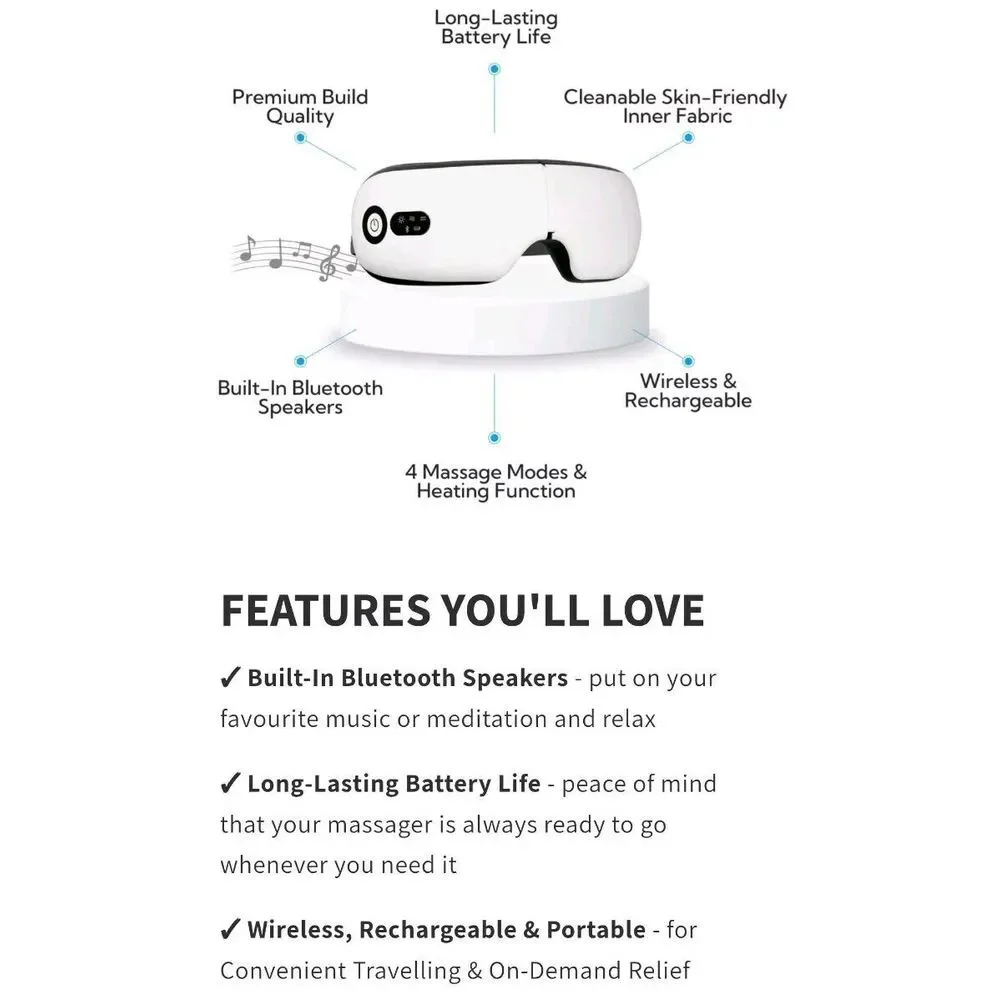 Eyeology Eye Massager with Heat, Vibrating‎ Eye Mask for Fatigue Relief Black